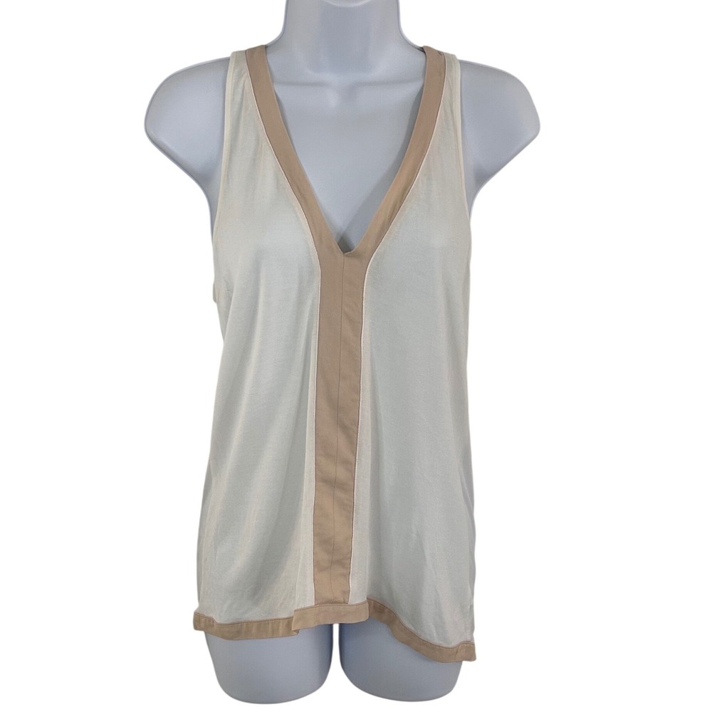 Bella Luxx Womens XS White Silk Trim V-Neck Racerback Tank Top Colorblock Summer